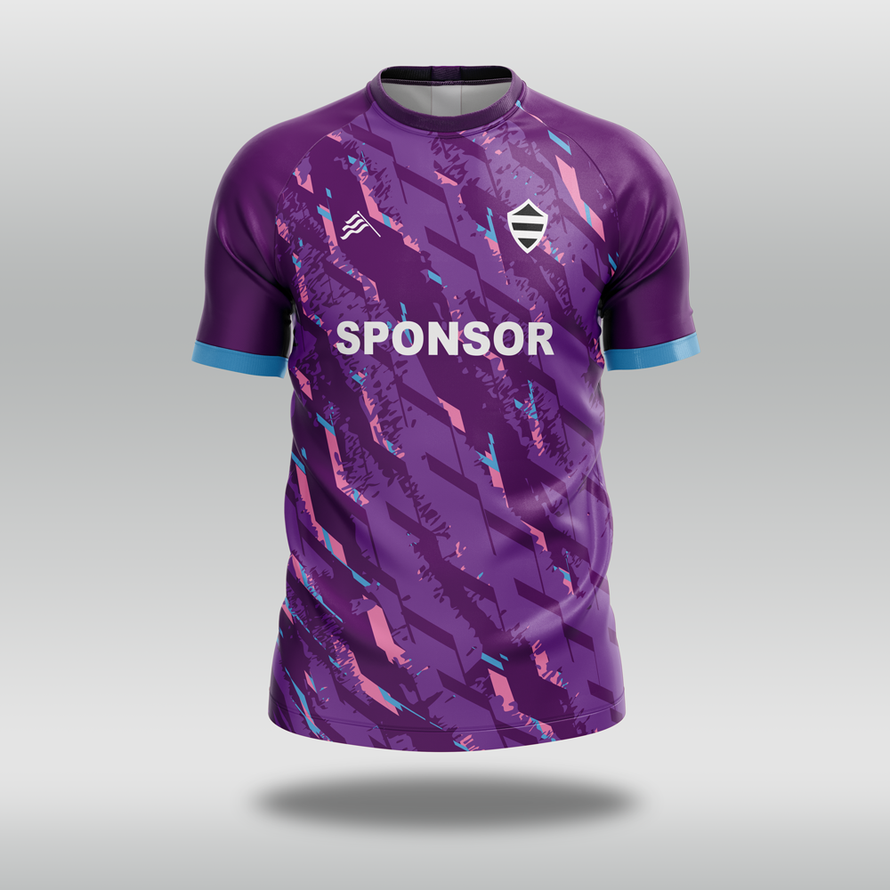 Purple custom cricket shirt with a pattern and 'SPONSOR' text