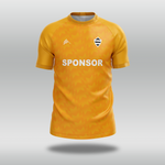 Yellow T20 cricket shirt with a custom team logo and 'SPONSOR' template