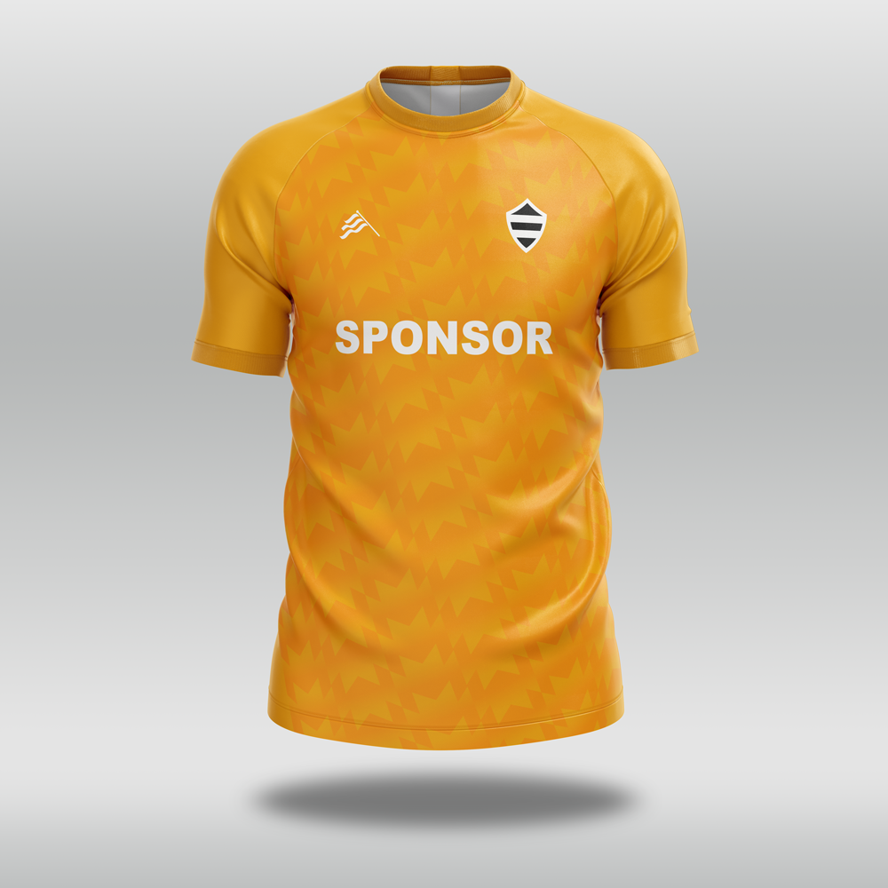 Yellow T20 cricket shirt with a custom team logo and 'SPONSOR' template