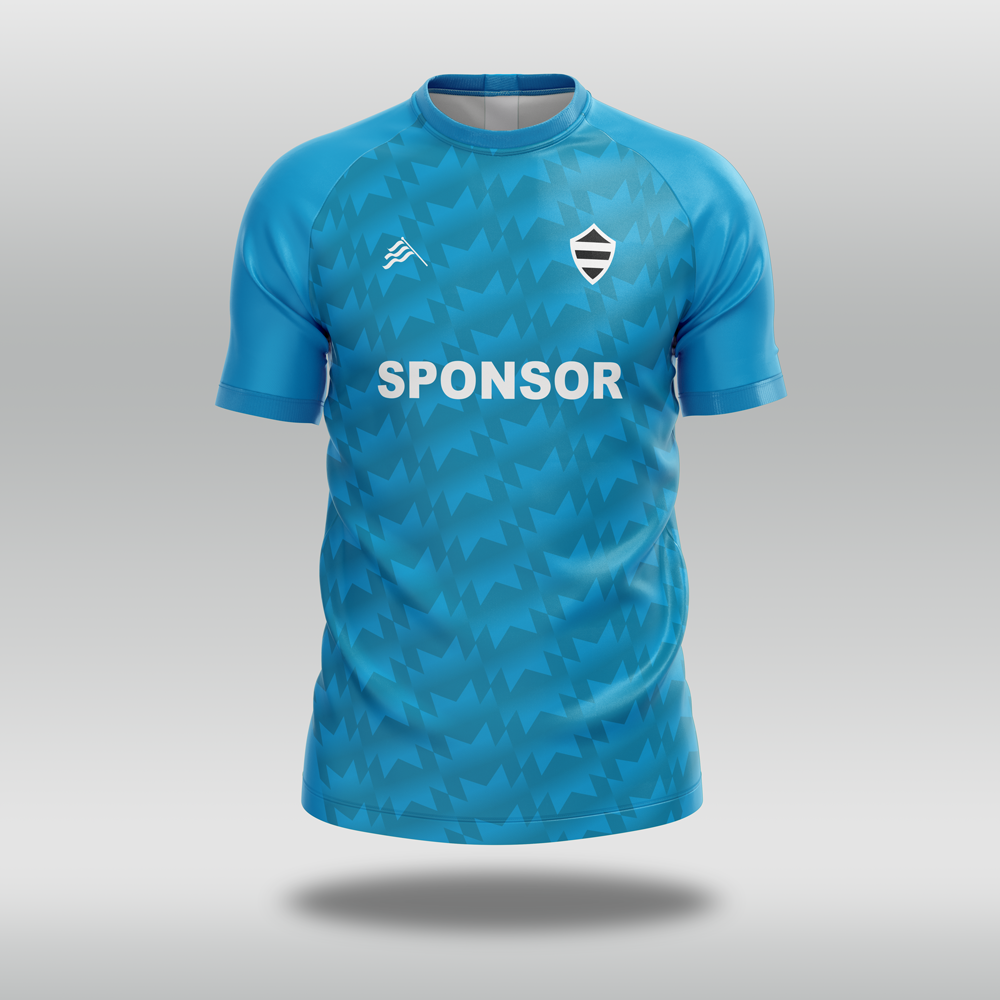 Blue Buccaneer Group cricket shirt with a sponsor logo