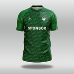 Green Sublimated T20 Cricket Shirt with a pattern and 'SPONSOR' text