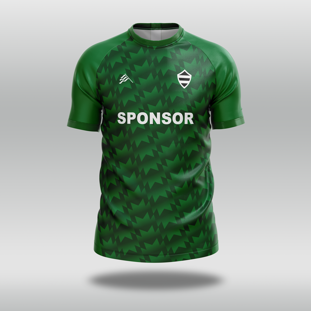 Green Sublimated T20 Cricket Shirt with a pattern and 'SPONSOR' text