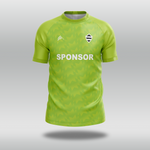 Green sports jersey with a logo and 'SPONSOR' text