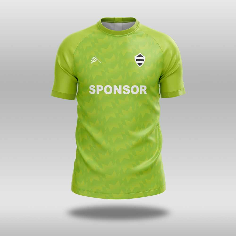 Green sports jersey with a logo and 'SPONSOR' text