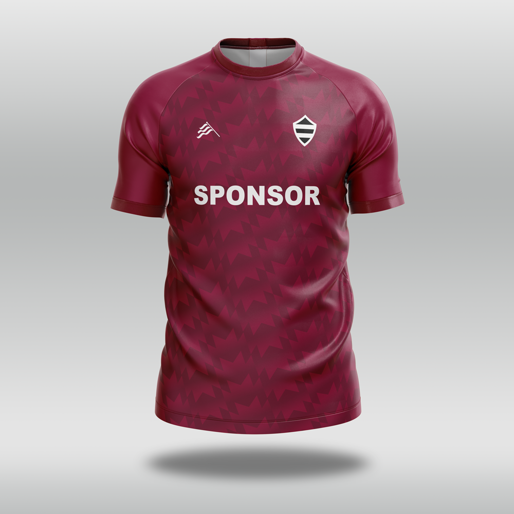 Maroon sports jersey with 'SPONSOR' text