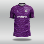 Purple custom cricket shirt with a pattern and 'SPONSOR' text
