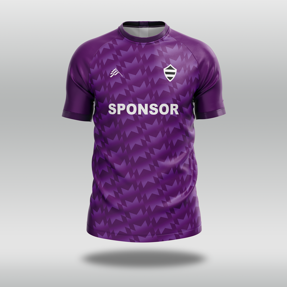 Purple custom cricket shirt with a pattern and 'SPONSOR' text