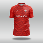 Red sports jersey with a pattern and 'SPONSOR' text