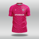 Pink cricket jersey with a sponsor logo
