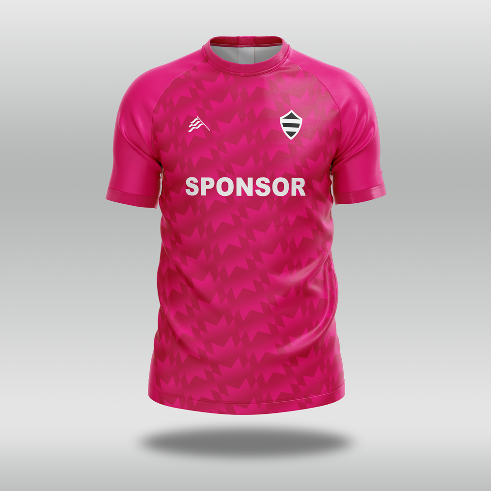 Pink cricket jersey with a sponsor logo