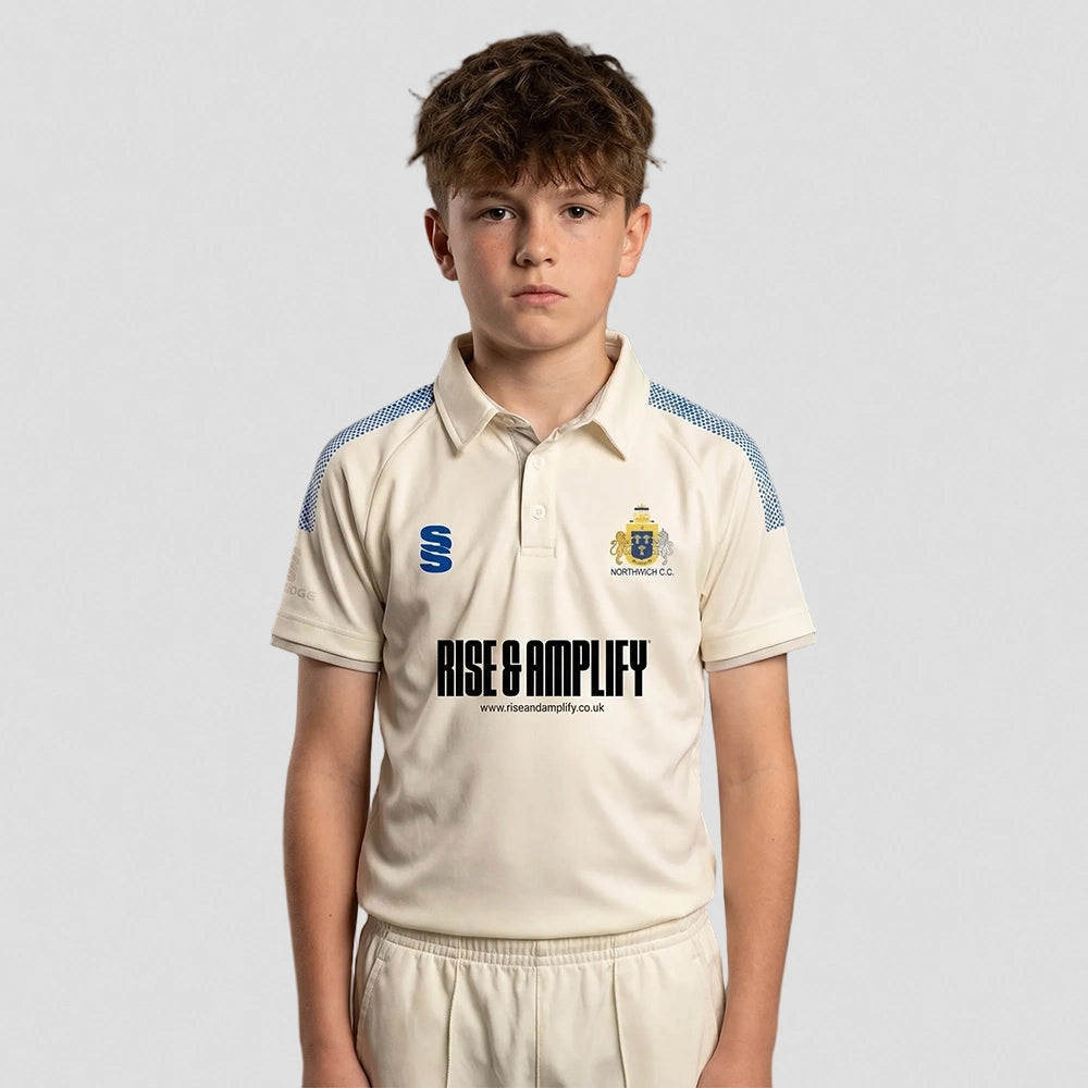 model wearing Northwich Cricket Club Short Sleeve Playing Shirt - Junior