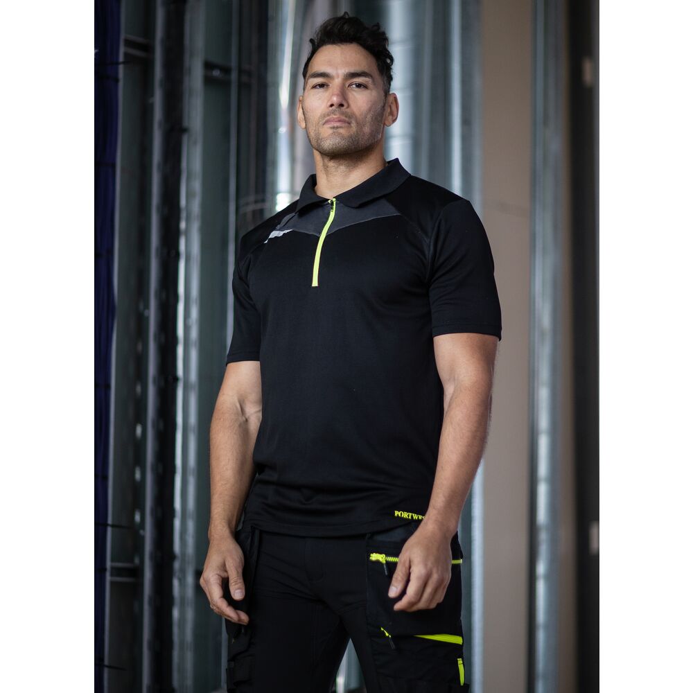 8 item Portwest hi-vis bundle with free logo, featuring a short-sleeve orange polo shirt with reflective silver strips.