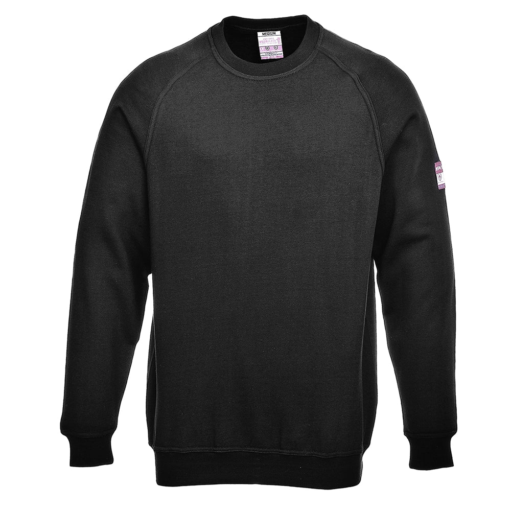A black Flame Resistant Anti-Static Long Sleeve Sweatshirt