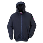 A navy Portwest - FR Zip Front Hooded Sweatshirt