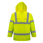 Rear view of the Portwest Hi-Vis Rain Jacket H440 in Yellow.
