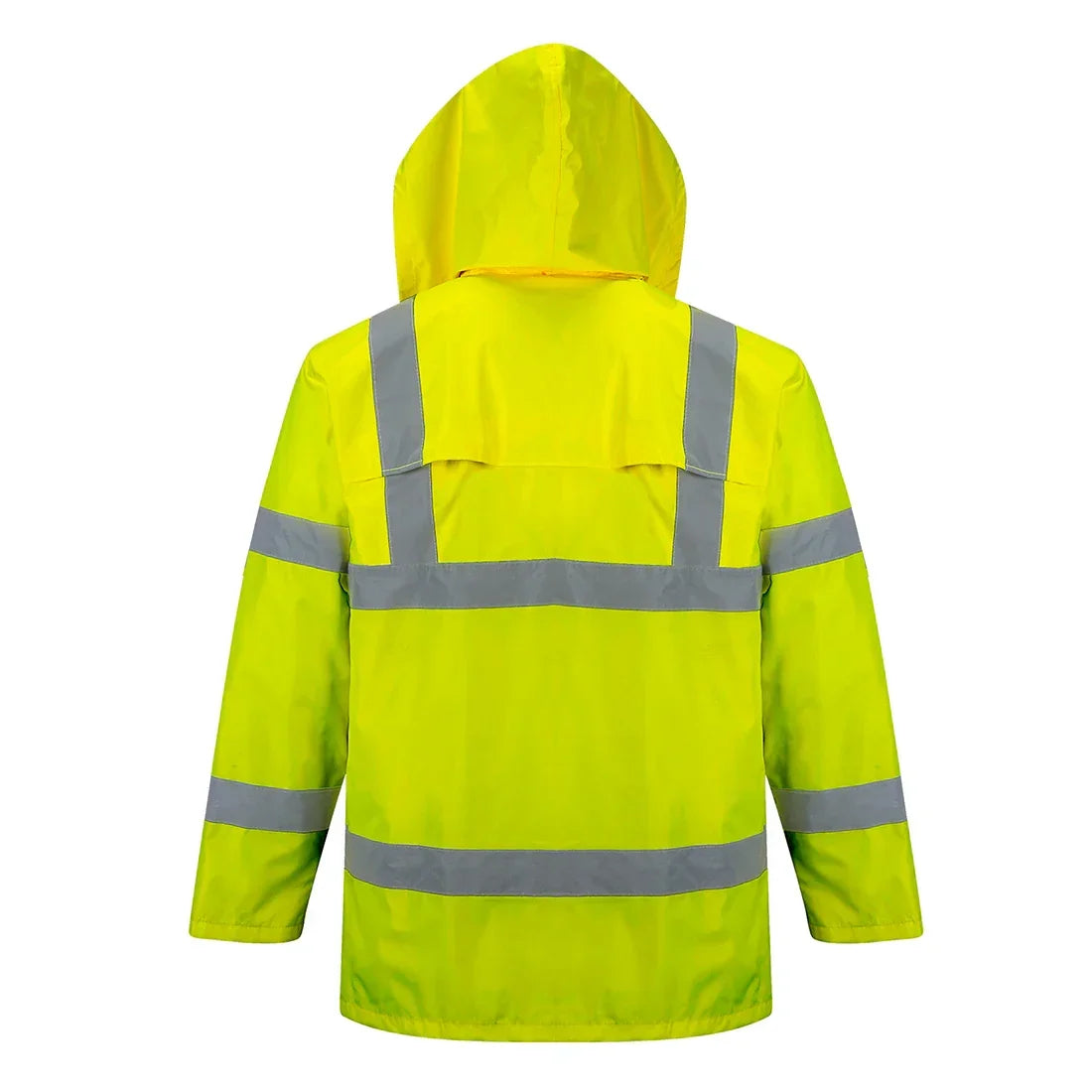 Rear view of the Portwest Hi-Vis Rain Jacket H440 in Yellow.