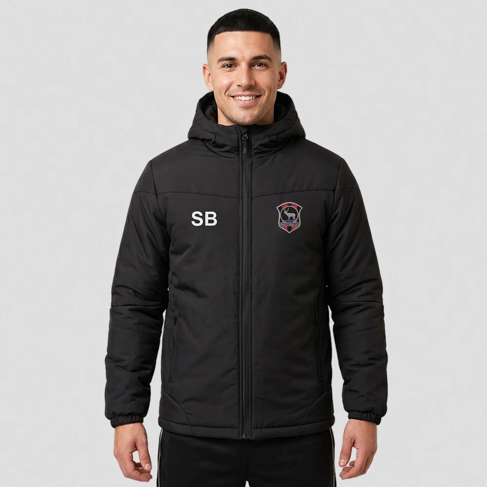 model wearing HFC Thermal Bench Coat – Adult