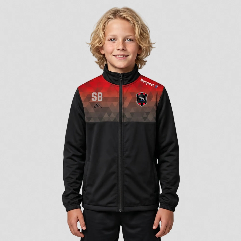 model wearing Hartford Football Club Custom Track Top – Junior