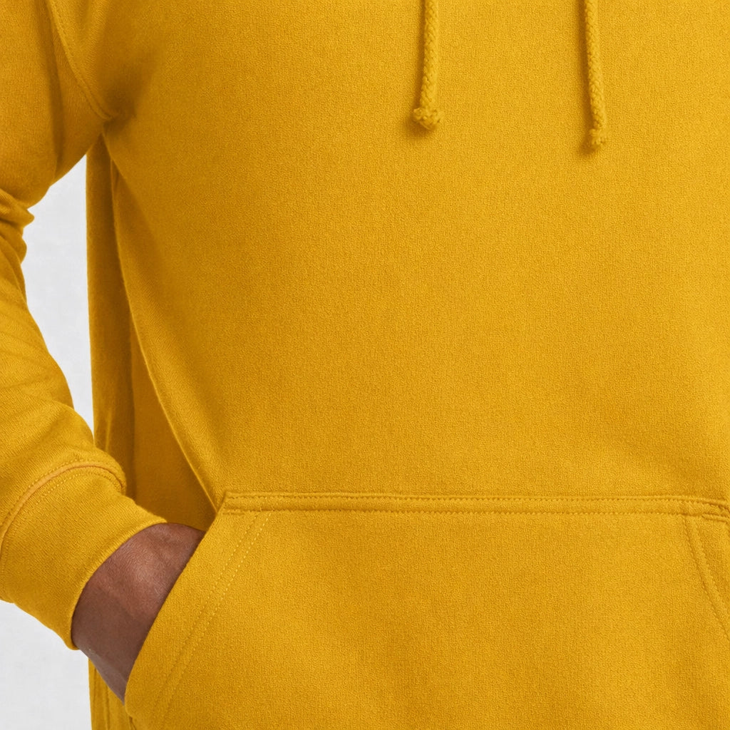 Close-up of a mustard AWDis JH001 College Hoodie pocket