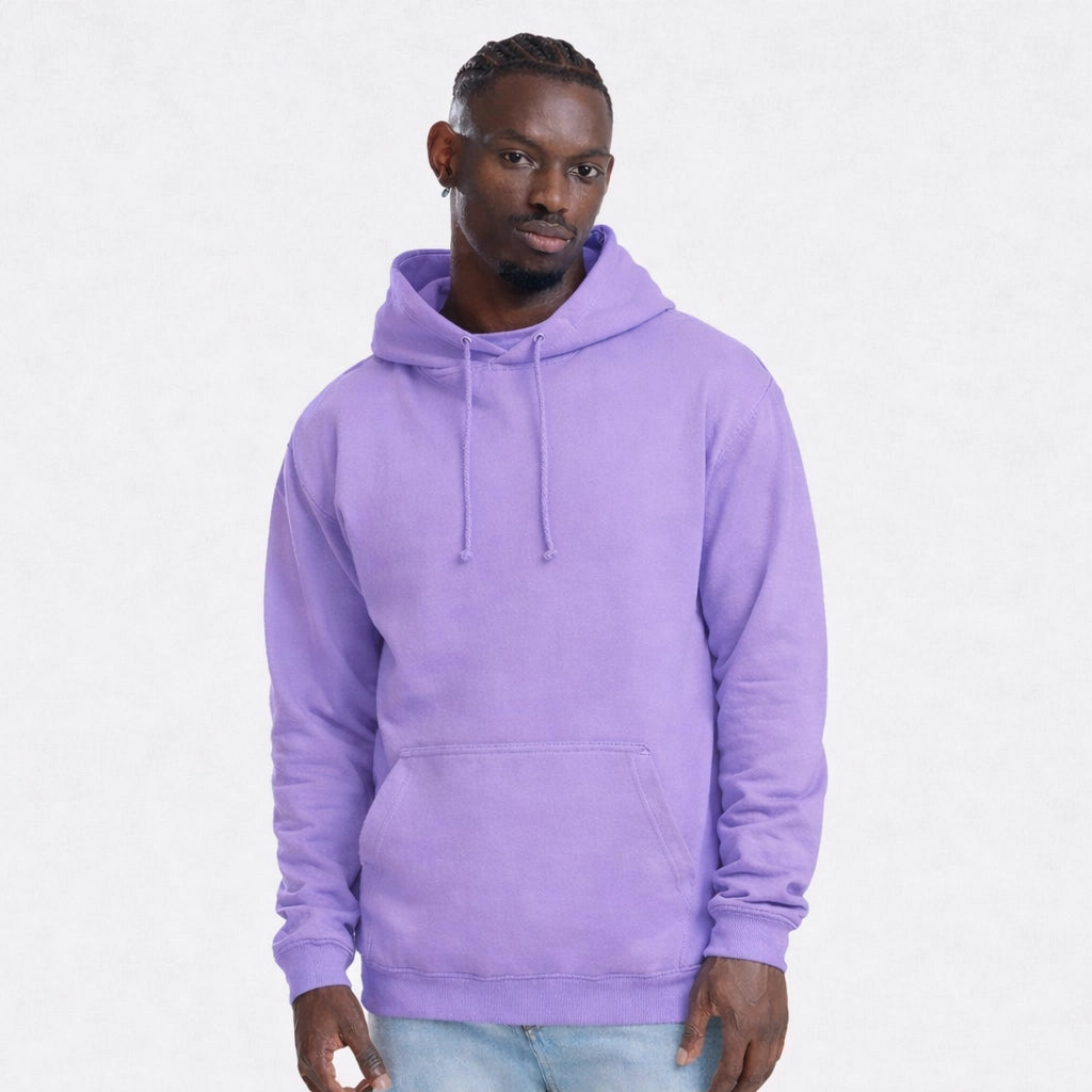 Person wearing a purple AWDIS Just Hoods JH001