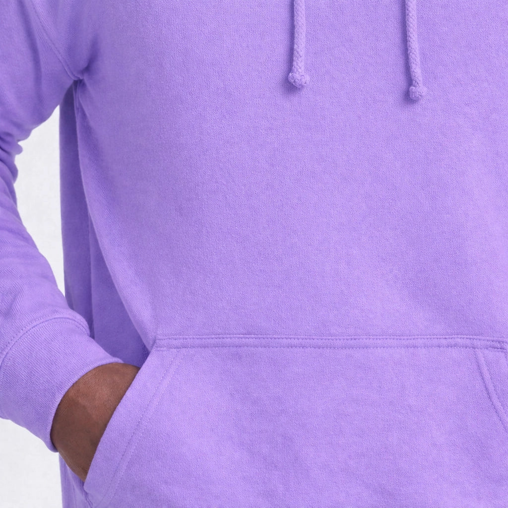Close-up of a person wearing a light purple AWDIS Just Hoods JH001