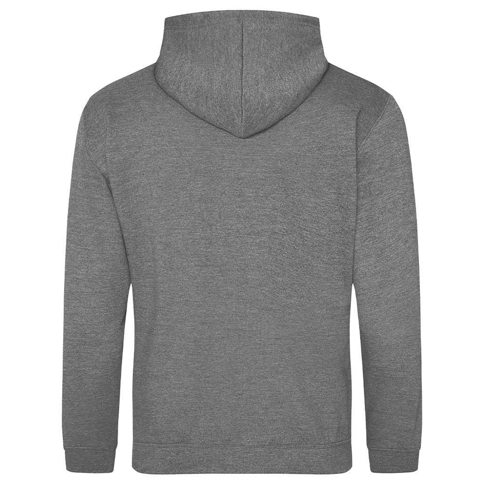 Graphite Heather AWDIS Just Hoods JH001 College Hoodie shown from the back on a white background