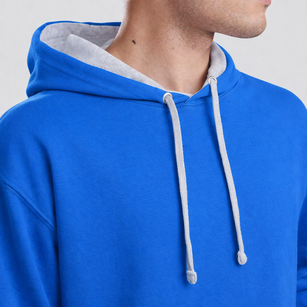 Blue AWDis Varsity Hoodie JH003 with gray lining and drawstrings