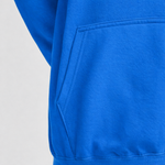 Close-up of the pocket of a blue hAWDis Varsity Hoodie JH003