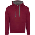 Maroon hoodie with gray drawstrings on a white background