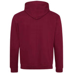 Maroon hoodie shown from the back on a white background