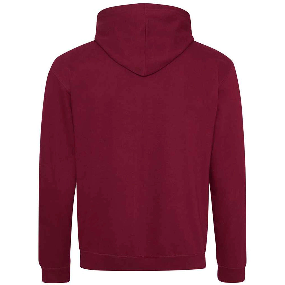 Maroon hoodie shown from the back on a white background