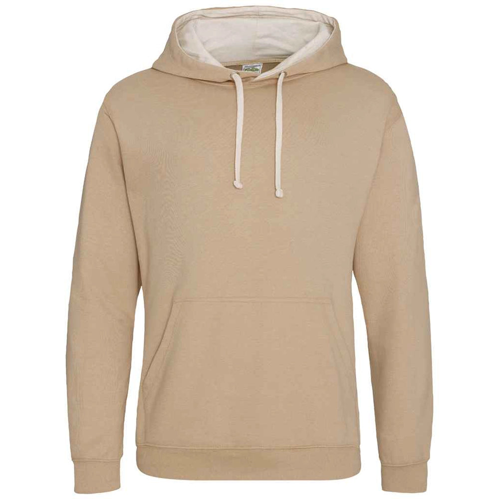 Beige hoodie with a white drawstring on a white background
