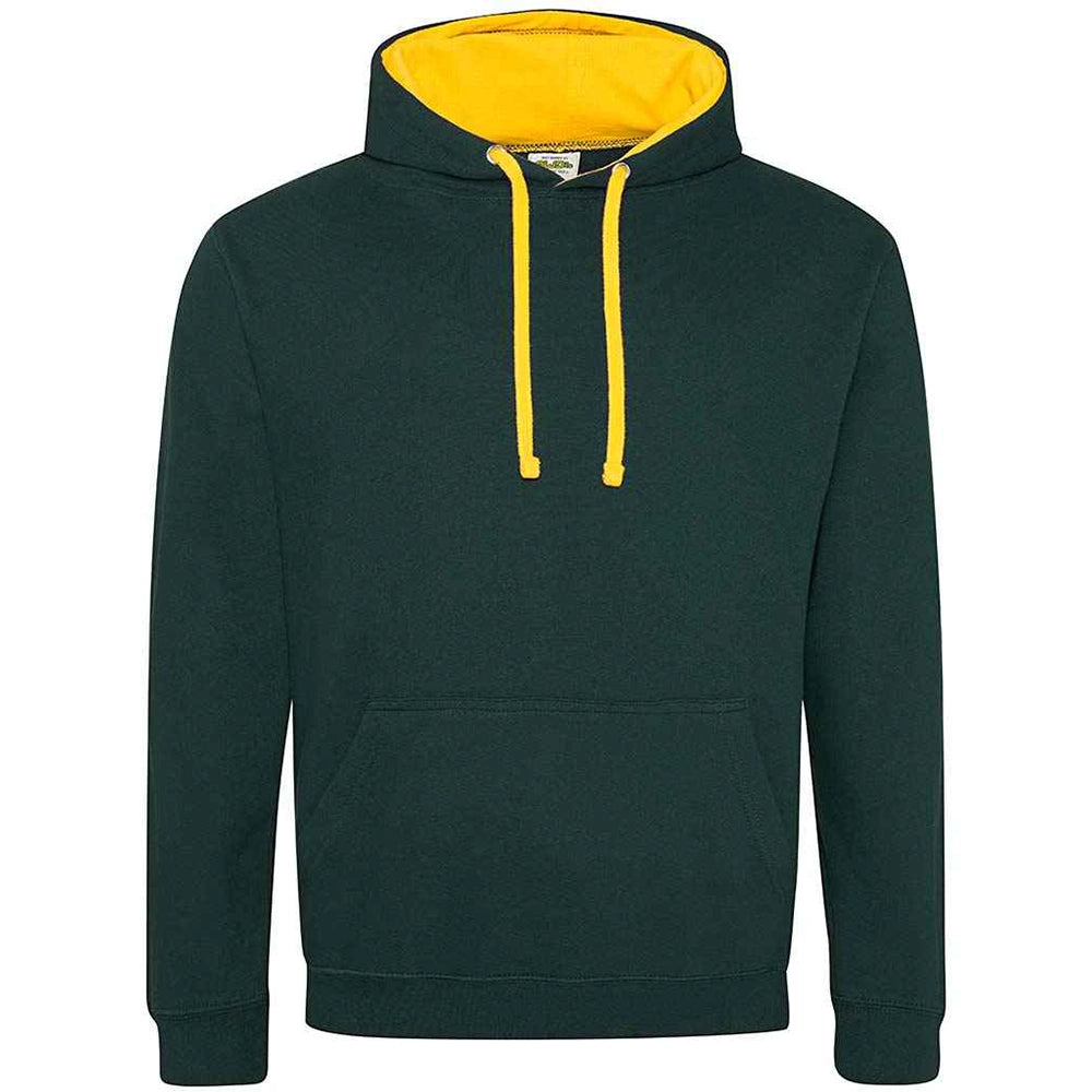 Green hoodie with yellow lining on a white background