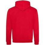 Red hoodie shown from the back on a white background