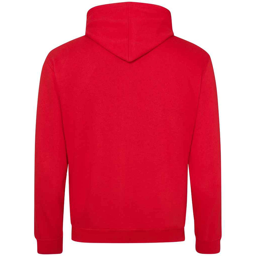 Red hoodie shown from the back on a white background