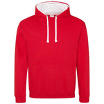 Red hoodie with white drawstrings on a white background