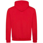 Red hoodie shown from the back on a white background