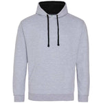 Grey hoodie with black drawstrings on a white background