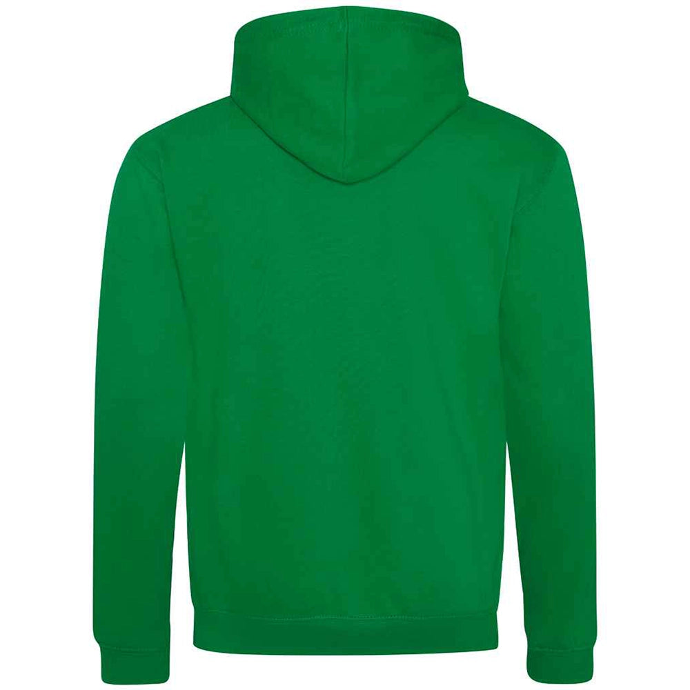 Green hoodie shown from the back on a white background