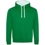 Green hoodie with white drawstrings on a white background