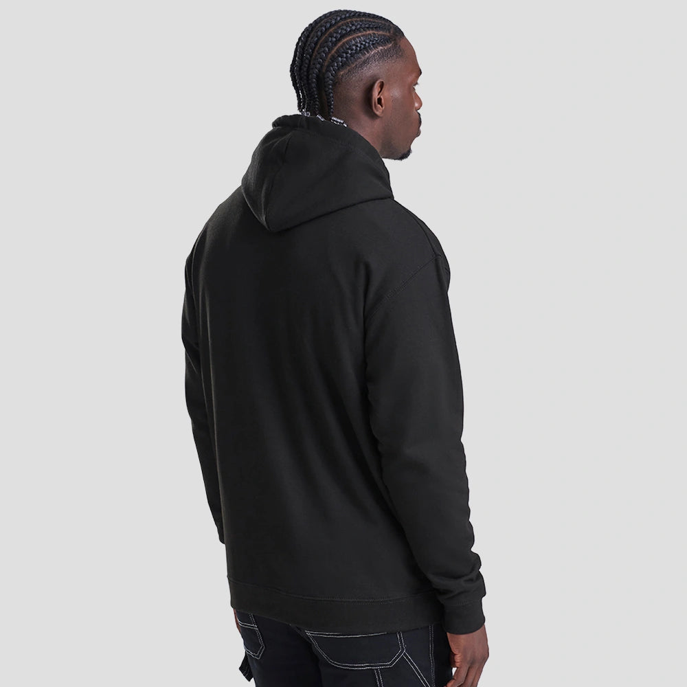Rear view of Model wearing the JH011 AWDis Epic Print Hoodie in Jet Black