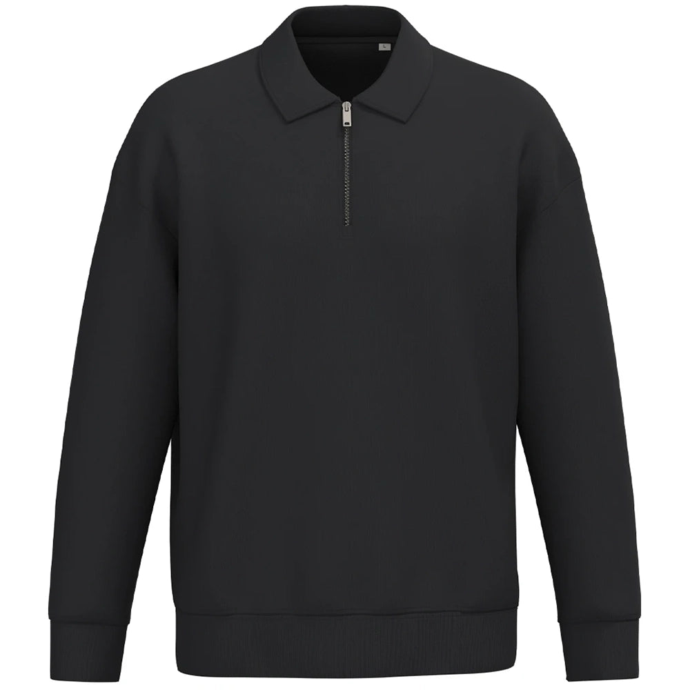 A black Native Spirit Unisex 1/4 Zip Sweatshirt with Polo Collar front