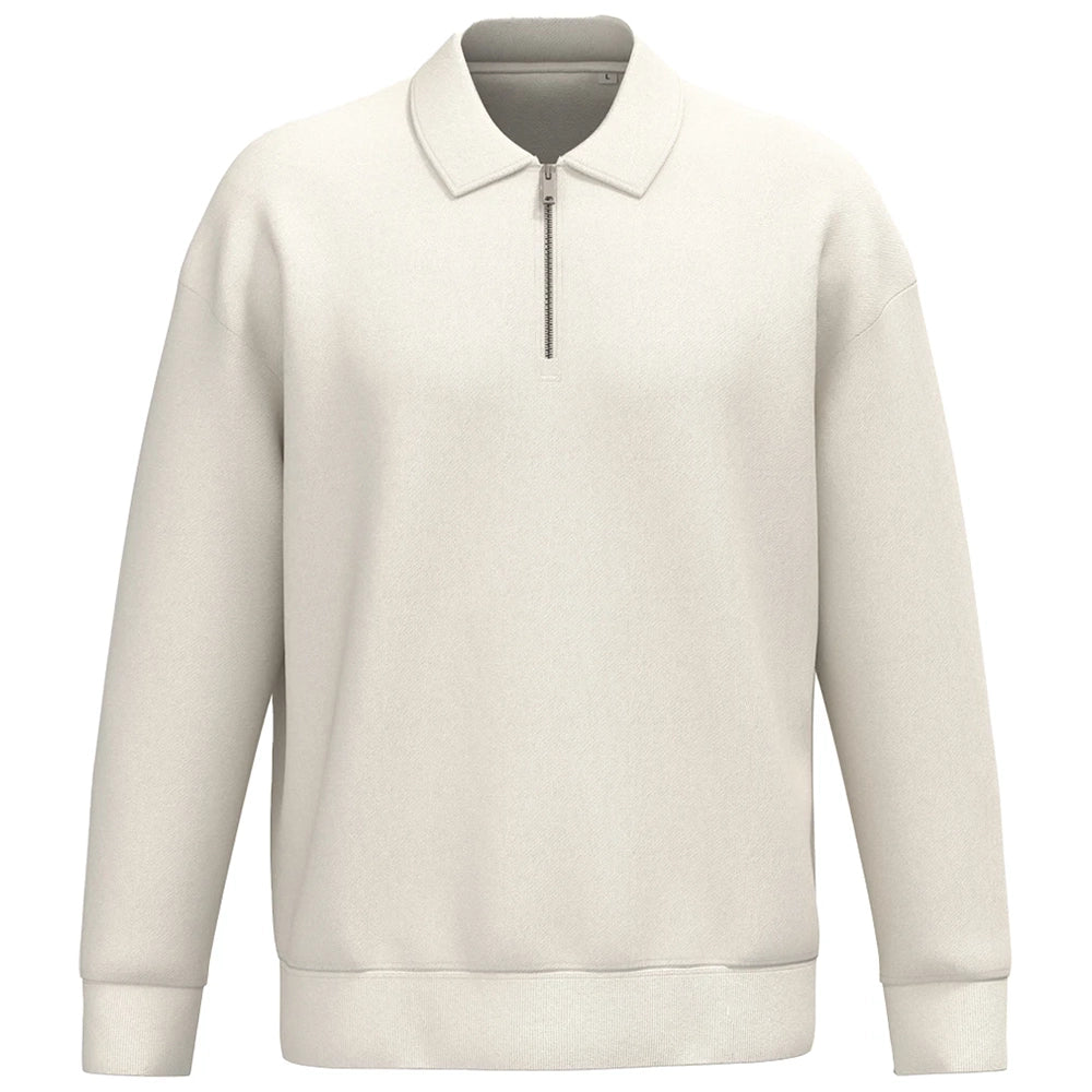 A Ivory Native Spirit Unisex 1/4 Zip Sweatshirt with Polo Collar front