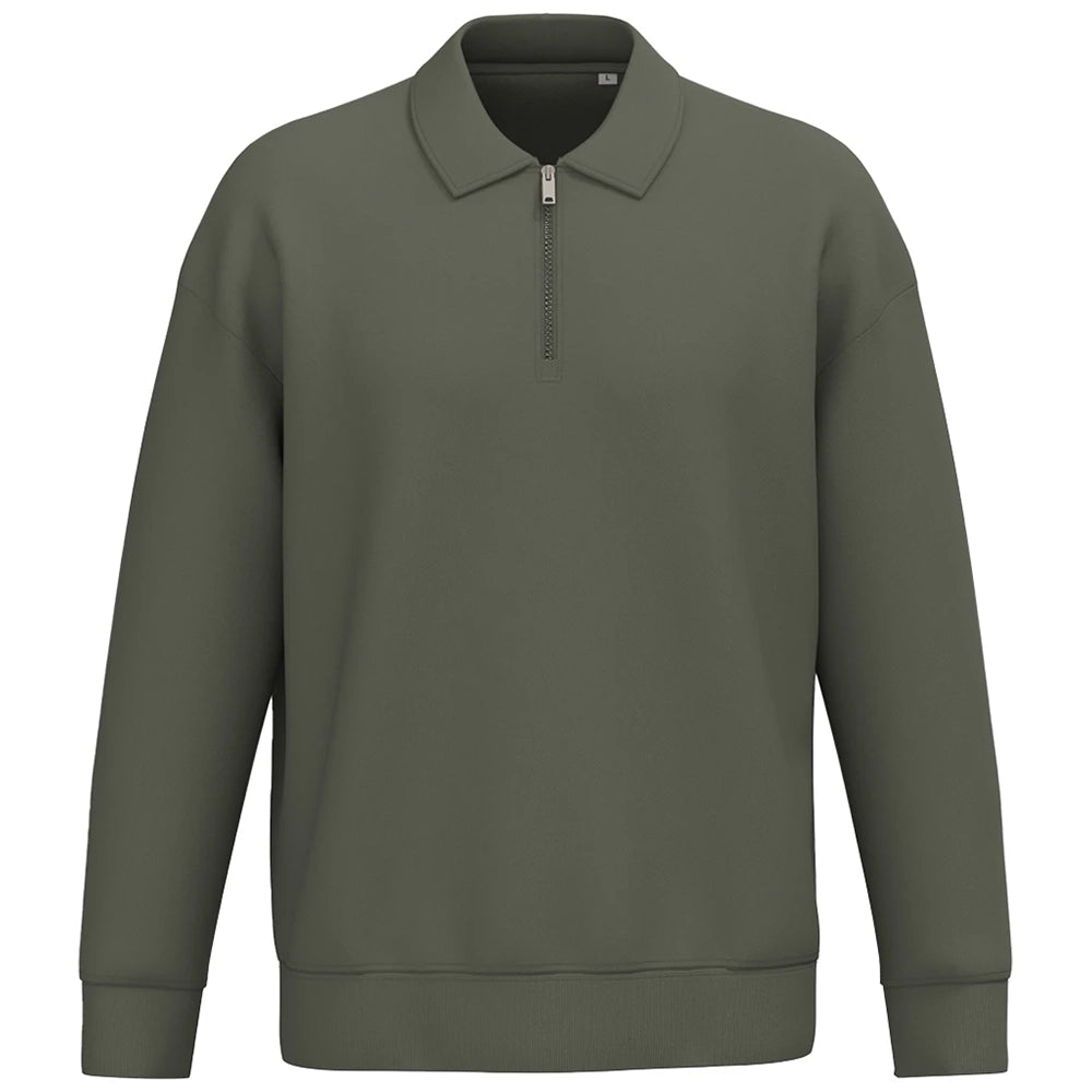 A Organic Khaki Native Spirit Unisex 1/4 Zip Sweatshirt with Polo Collar front