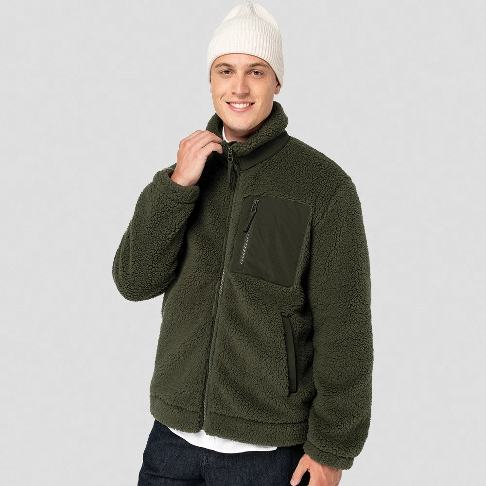 A model wearing a Native Spirit Unisex Sherpa Jacket