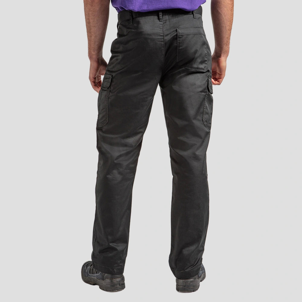 Rear view of model wearing the Pro RTX Pro Workwear Cargo Trousers in Black