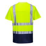 Rear view of the Portwest Hi-Vis Contrast T-Shirt S/S S378 in Yellow/Navy.