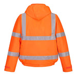 Rear view of the Portwest Hi-Vis Winter Bomber Jacket S463 in Orange.