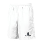 White training shorts with an embroidered Surridge SS logo on the left thigh, featuring a waistband and two pockets.