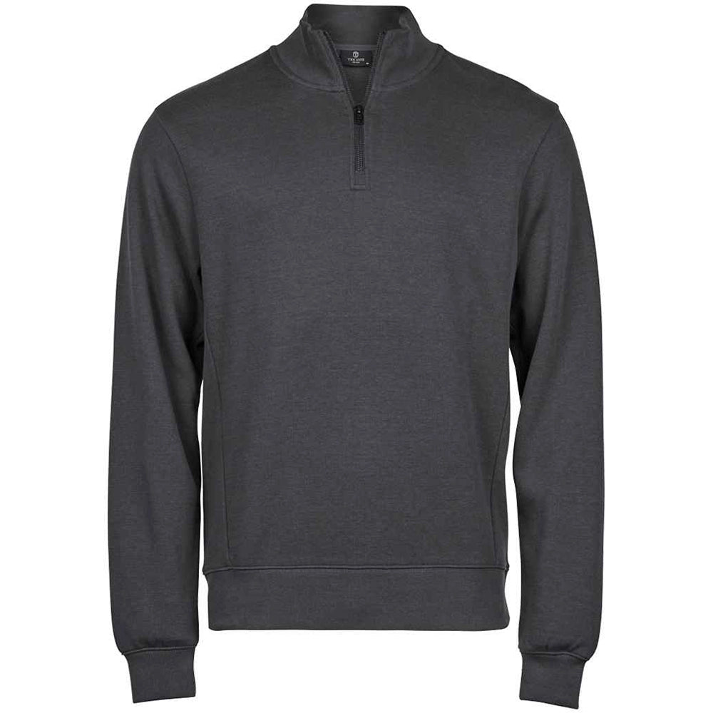A dark grey Tee Jays Ribbed Interlock Half Zip Sweatshirt